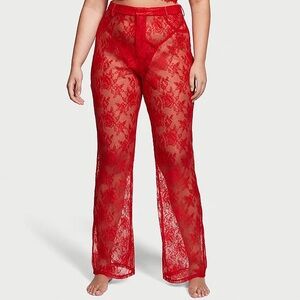 NWT Victoria’s Secret Archives S L XL Rose Lace Pants Pajamas Sheer Floral Red
